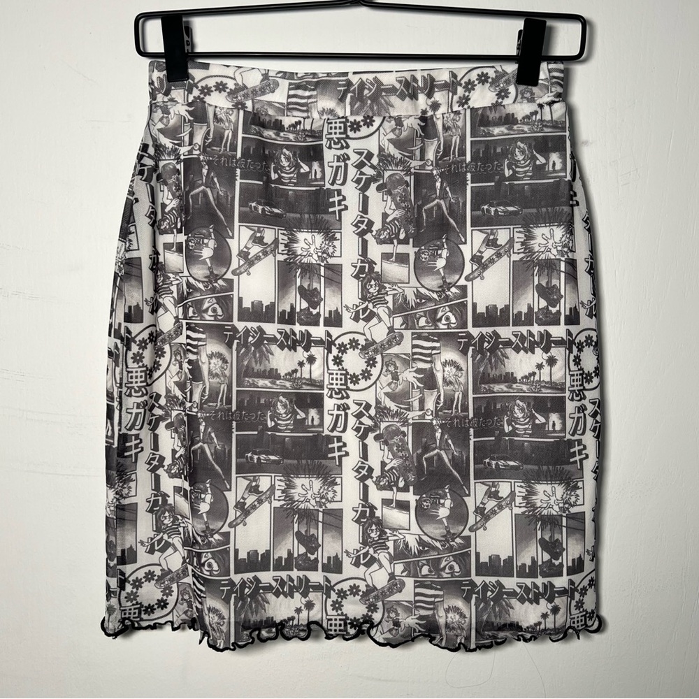 PacSun NWT Large 12 Manga Anime Style High Waisted Mini Stretchy Skirt